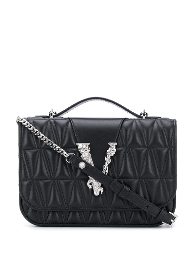 Shop Versace Virtus Quilted Shoulder Bag In Black