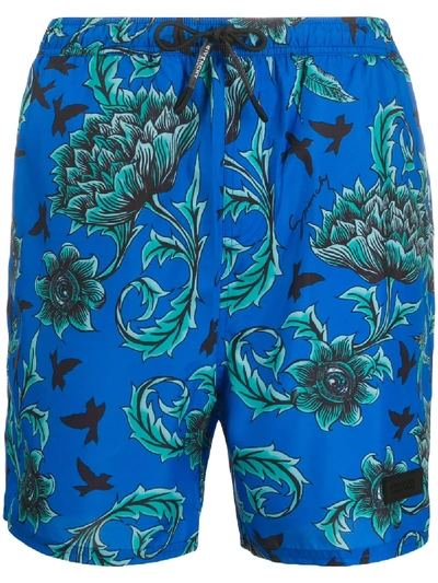 Shop Givenchy Floral Print Swim Shorts In Blue