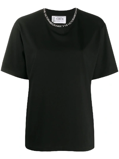 Shop Victoria Victoria Beckham Logo Lined Crew Neck T-shirt In Black