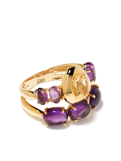 Shop Brumani 18kt Yellow Gold Corcovado Amethyst And Citrine Ring In Yellow Gold And Purple