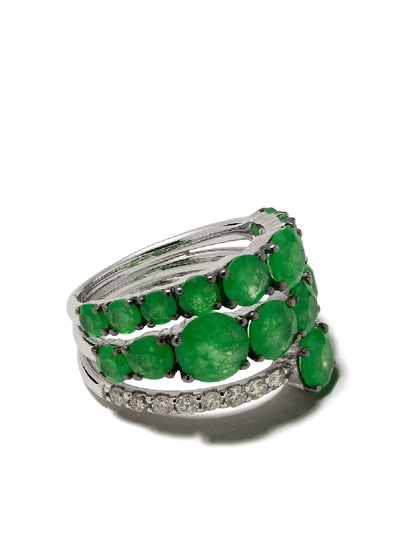 Shop Brumani 18kt White Gold, Jade And Diamond Ring In White Gold And Green