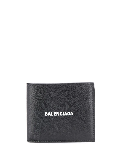 Shop Balenciaga Cash Leather Bi-fold Wallet In 1090 - Black