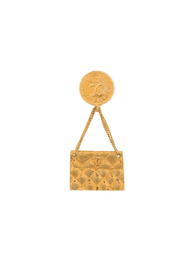 Pre-owned Chanel 1990s Handbag Brooch In Gold