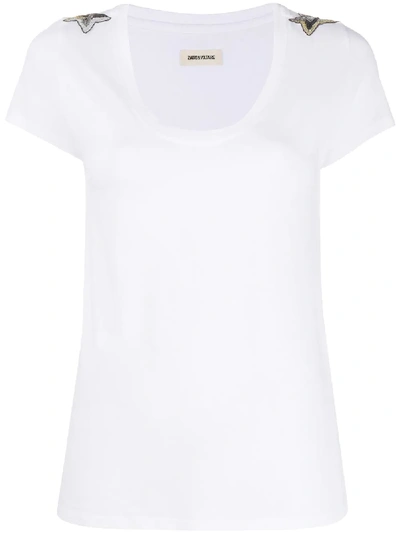 Shop Zadig & Voltaire Bead-embellished Scoop-neck T-shirt In White