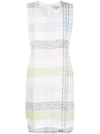Pre-owned Chanel Tweed Shift Dress In White