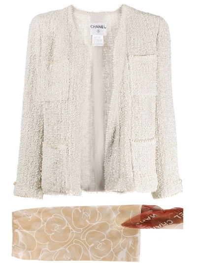 Pre-owned Chanel Collarless Skirt And Jacket Set In Neutrals