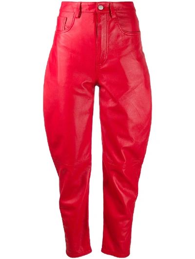 Shop Attico High-waisted Tapered Trousers In Red