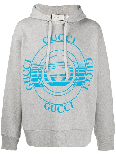 Shop Gucci Disk Print Oversize Hoodie In Grey