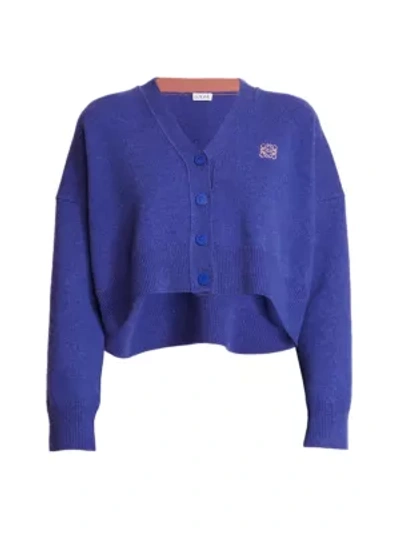 Shop Loewe Anagram Cropped Wool Sweater In Blue Geranium