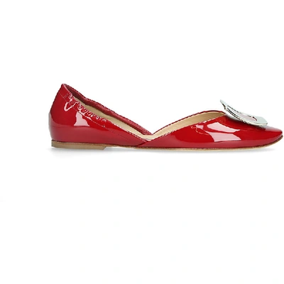 Shop Roger Vivier Chips Patent-leather Ballerina Flats In Red