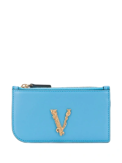 Shop Versace Virtus Zip Cardholder In Blue