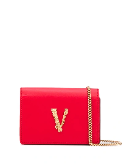Shop Versace Mini Virtus Crossbody Bag In Red