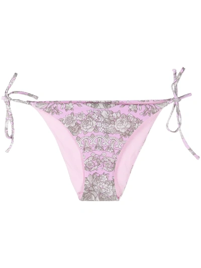 Shop Versace Barocco-print Bikini Bottom In Pink