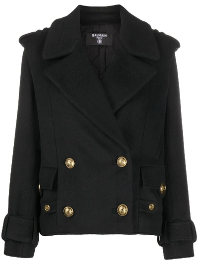 Shop Balmain Cropped Double-breasted Jacket In Black