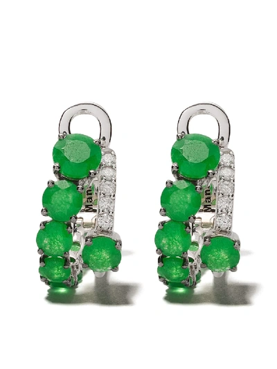 Shop Brumani 18kt White Gold Manaca Diamond And Jade Earrings In White Gold And Green