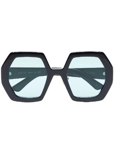 Shop Gucci Oversized Hexagonal Sunglasses In Black