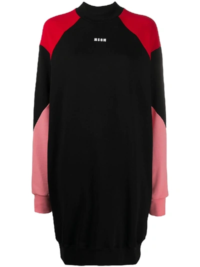 Shop Msgm Logo-print Colour-block Sweater-dress In Black