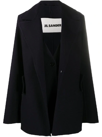 Shop Jil Sander Layered Cashmere Pea Coat In Blue