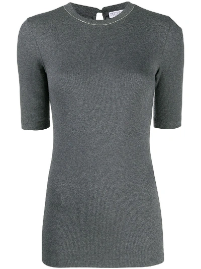 Brunello Cucinelli Short-sleeved Knit Top In Grey