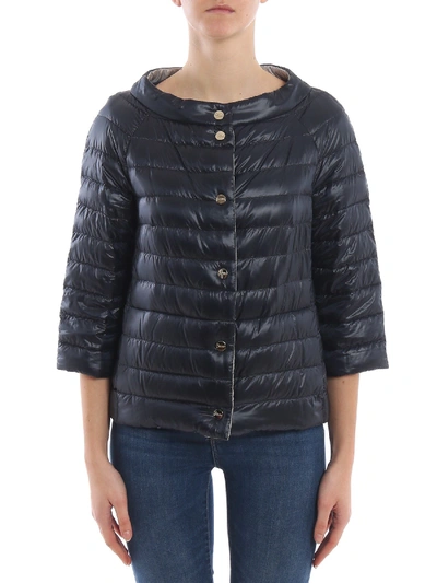 Shop Herno Reversible Down Jacket In Dark Blue And Pearl Grey