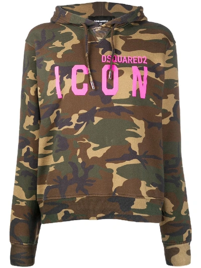 Shop Dsquared2 Camouflage Print Hoodie In Green
