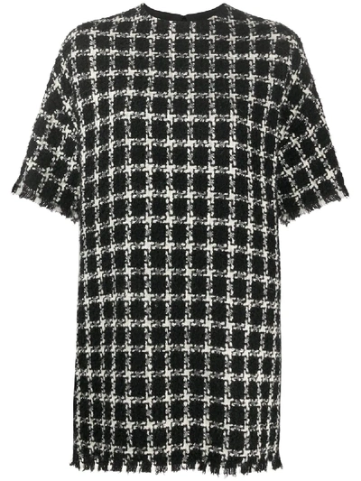 Shop Valentino Tweed Checkered Mini Dress In Black