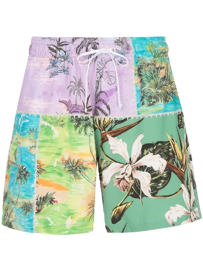 Shop Amiri Floral-print Swim Shorts In Green