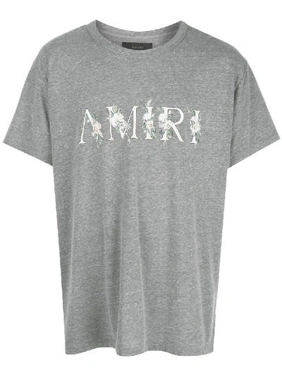 Shop Amiri Floral Logo T-shirt In Grey