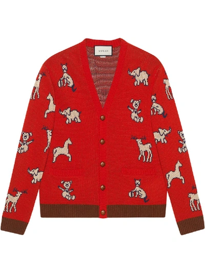 Gucci Hawaii Animal Pattern Cardigan In Red Multi | ModeSens
