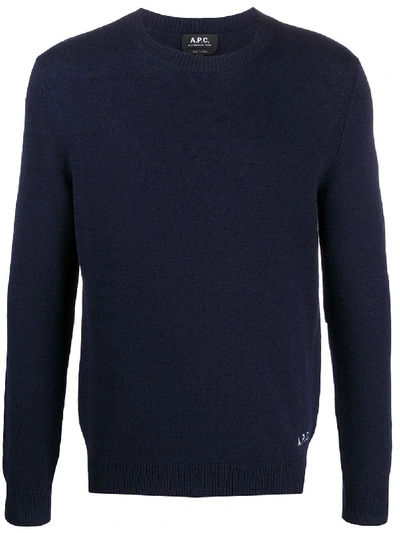 Shop Apc Logo-embroidered Sweater In Blue