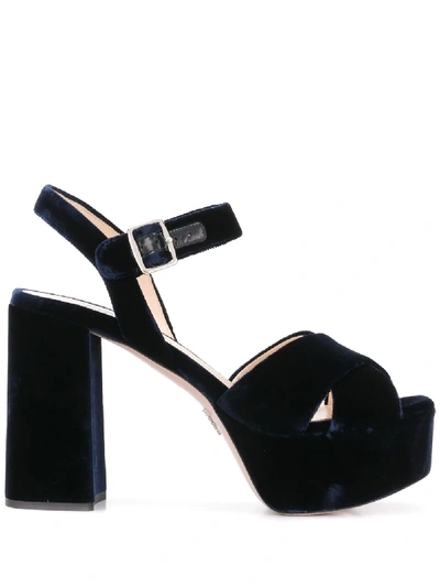 Prada Crossover Platform Sandals In Black