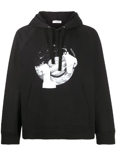 Shop Valentino Souls Planet Hooded Sweatshirt In Black