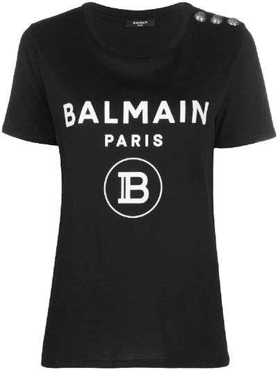 Shop Balmain Logo Print Short-sleeve T-shirt In Black