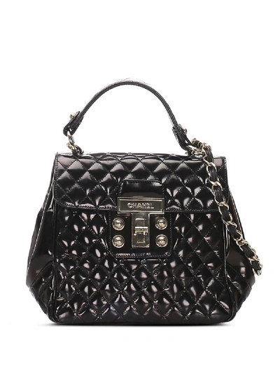 Pre-owned Chanel 2008-2009 Diamond Quilt Varnished Tote In Black