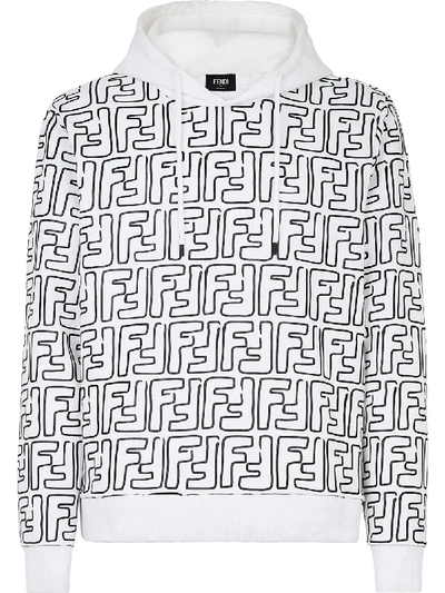 Shop Fendi Zucca Monogram Drawstring Hoodie In White