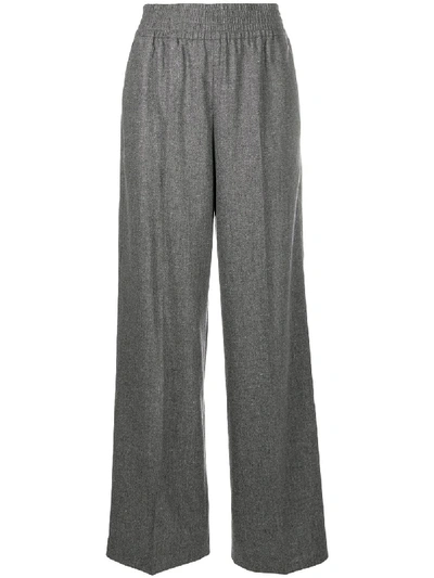 Shop Agnona Wide-leg High Rise Trousers In Grey