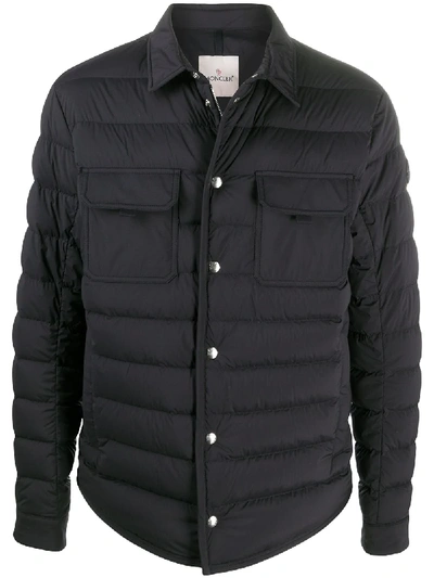 Shop Moncler Quilted Buttoned Jacket In Blue