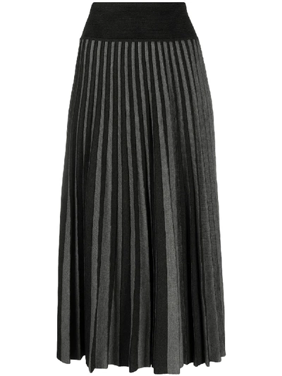 Shop Agnona Pleated Knit Midi Skirt In Grey