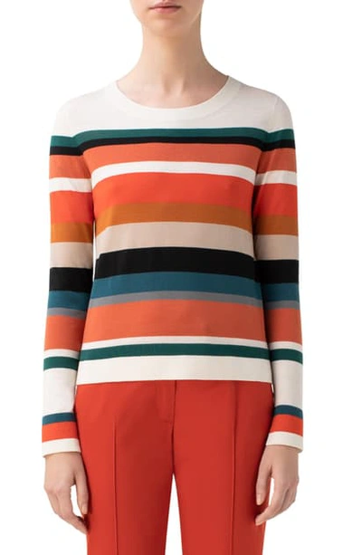 Shop Akris Punto Stripe Merino Wool Sweater In Multi/ Fuji/ Cream