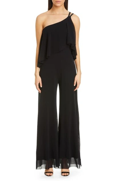 Shop Fuzzi One-shoulder Mesh Jumpsuit In Nero