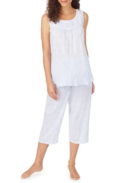 Eileen West Lace Trim Cotton Capri Pajamas In White Ground Peri