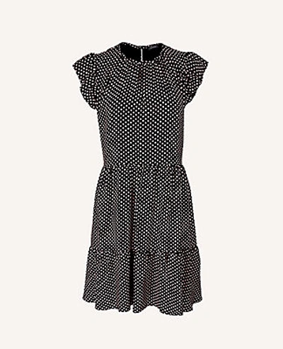 Shop Ann Taylor Dot Ruffle Sleeve Shift Dress In Black