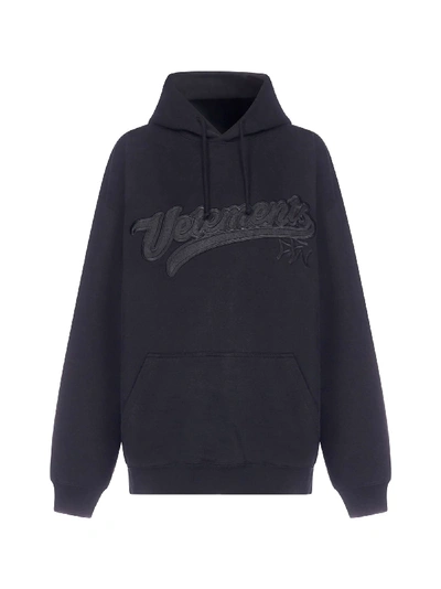 Shop Vetements Hip Hop Logo Oversized Cotton Hoodie In Black