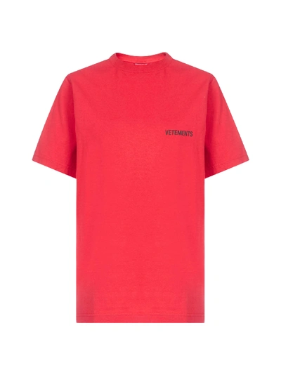 Shop Vetements Logo Front Back Oversized Cotton T-shirt In Red