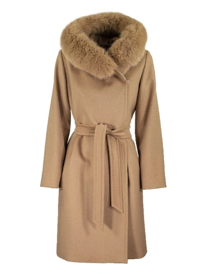 Shop Max Mara Mango Wool Coat With Fur In Camel