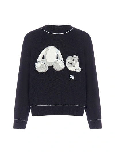 Shop Palm Angels Ice Bear Virgin Wool Sweater In Black White