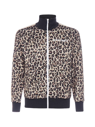 Shop Palm Angels Leopard Print Logo Tracksuit Jacket In Yellow White