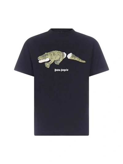 Shop Palm Angels Crocodile Cotton T-shirt In Black Green