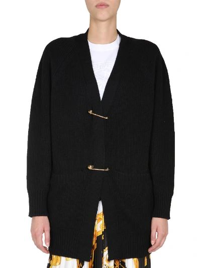 Shop Versace Safety Pin Cardigan In Nero