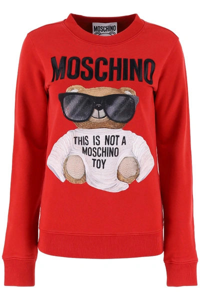 Shop Moschino Teddy Bear Embroidery Hoodie In Fantasia Rosso (red)